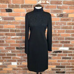 Linda Allard Ellen Tracy Black Beaded LS Mock Neck Dress Size 10